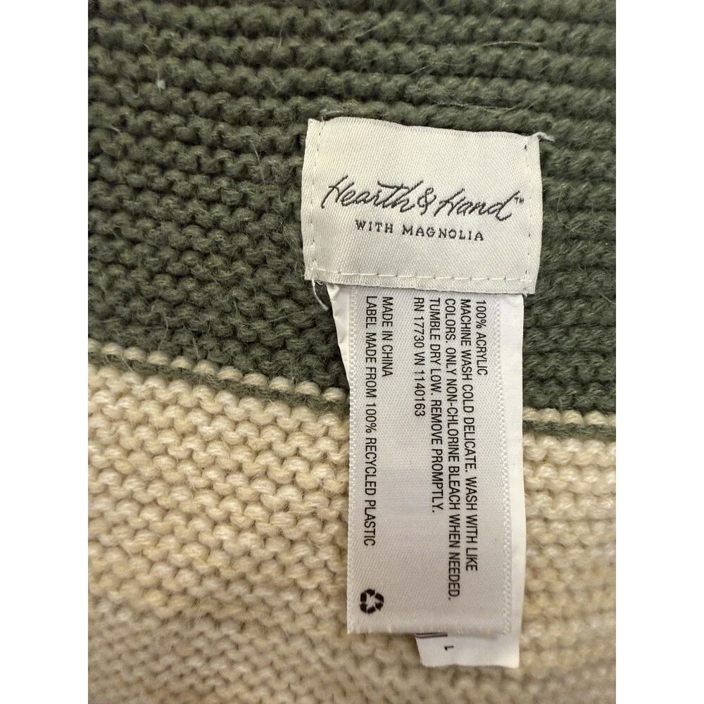 Hearth & Hand Magnolia Green Cream Striped Knitted Throw Blanket Farmhouse Style